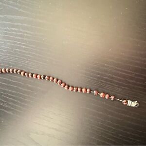 David Yurman Red and Black Bead Necklace with Silver Clasp Accent